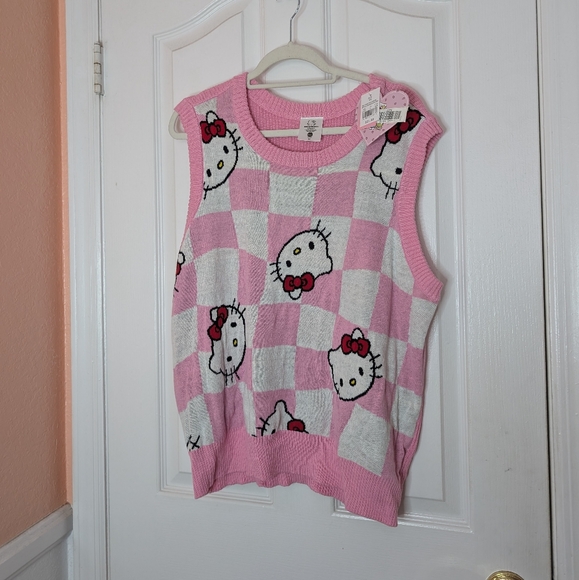 NWT Hello Kitty Pink Checkered Sweater Vest Size 1X - Picture 3 of 5
